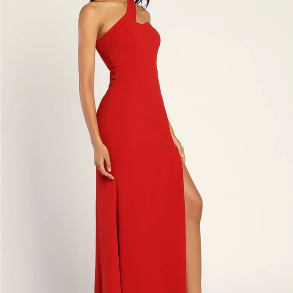 Lulus - Your Majesty Red Asymmetrical Mermaid Maxi Dress - Size Large - Picture 3 of 4